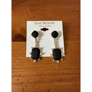 Isaac Mizrahi New York Gold Tone Black Stone Faux Pearl Drop